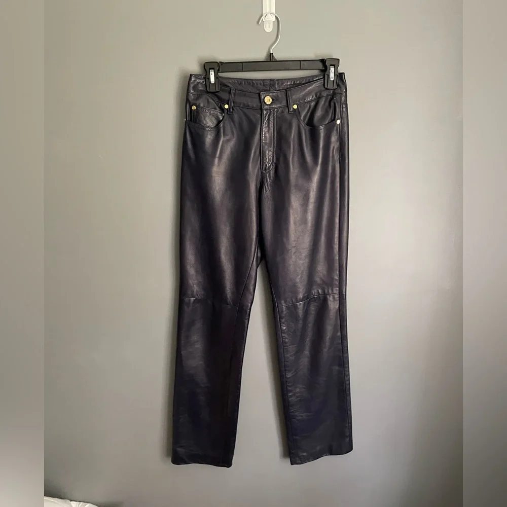 Ralph Lauren Black Label Dark Blue Leather Pants Size 4 - Picture 1 of 5